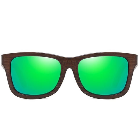 aofe's Esoteric green square wayfarer handmade bamboo wood sunglasses for men and women with polarized lenses