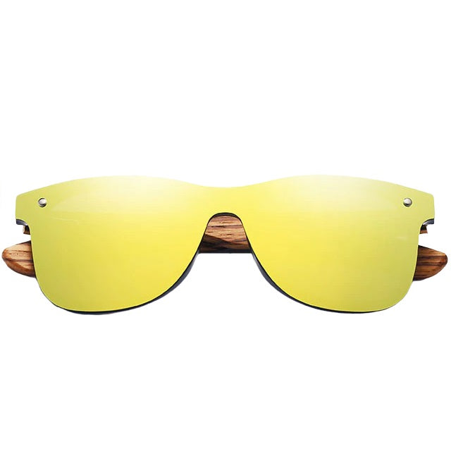 Mirrored Wood Sunglasses Polarized - Black Rimless Mirrored UV400 Lenses for Men, Wooden Box - Intrepid by AOFE Eyewear