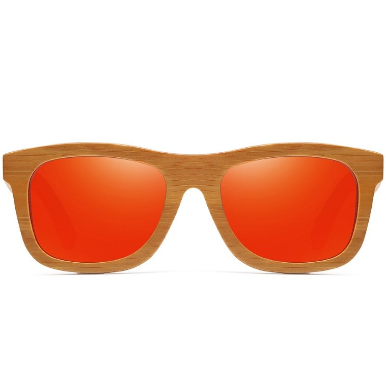 aofe's Dulcet vibrant red square wayfarer unique design handmade wooden sunglasses for men and women with mirrored polarized lenses