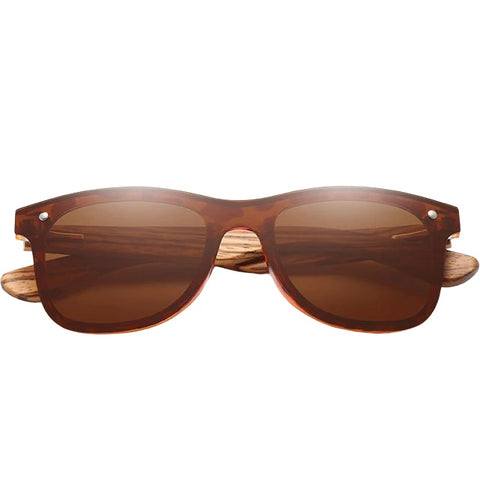 aofe's Intrepid unique design handmade wooden sunglasses brown square rimless wayfarer for men and women with polarized lenses