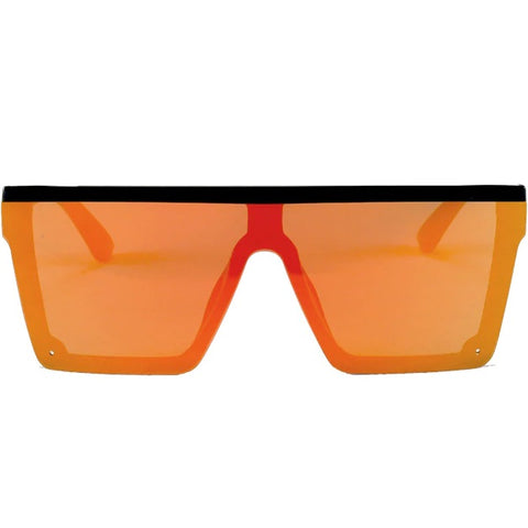 Designer shield sunglasses flat top orange mirrored oversized glasses - Wily by AOFE Eyewear
