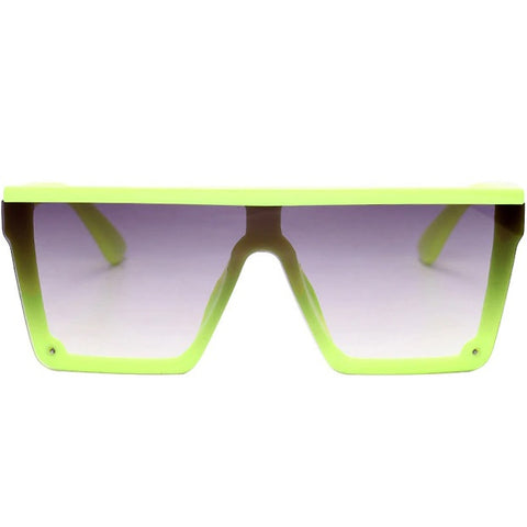 Designer shield sunglasses flat top neon green oversized glasses - Wily by AOFE Eyewear