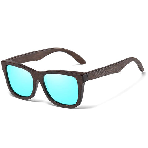 Esoteric blue square wayfarer wooden men's and women’s sunglasses with polarized lenses at aofe the best online eyewear store