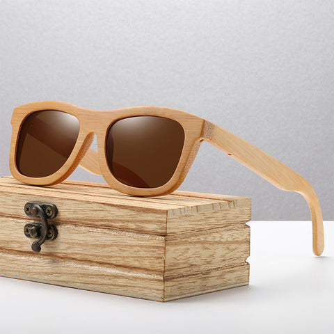 Dulcet brown square wayfarer handmade wooden men's and women’s sunglasses with anti reflective polarized lenses and premium wooden sunglasses box at aofe the tendy online eyewear store