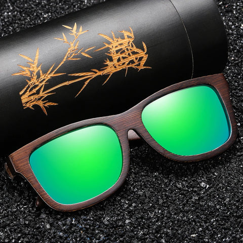 Esoteric green square wayfarer handmade wooden men's and women’s sunglasses with polarized and mirror lenses at aofe