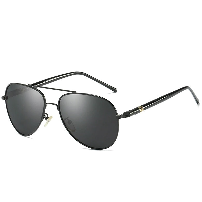 Brio designer black aviator sunglasses for men with high quality anti reflective photochromic polarized lenses at aofe the best eyewear shop