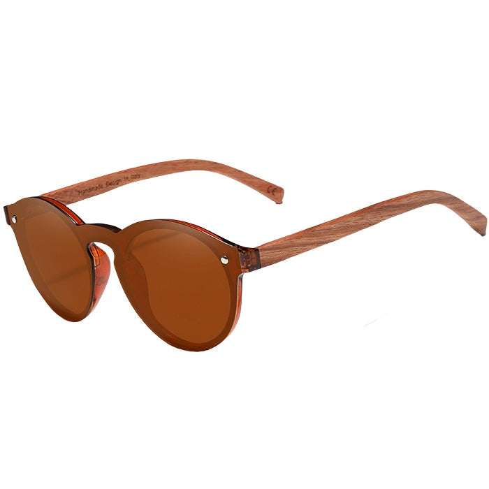 Lucent soft gradient brown round high quality bubinga wood men's and women’s sunglasses with anti reflective polarized lenses at aofe the unique online eyewear shop