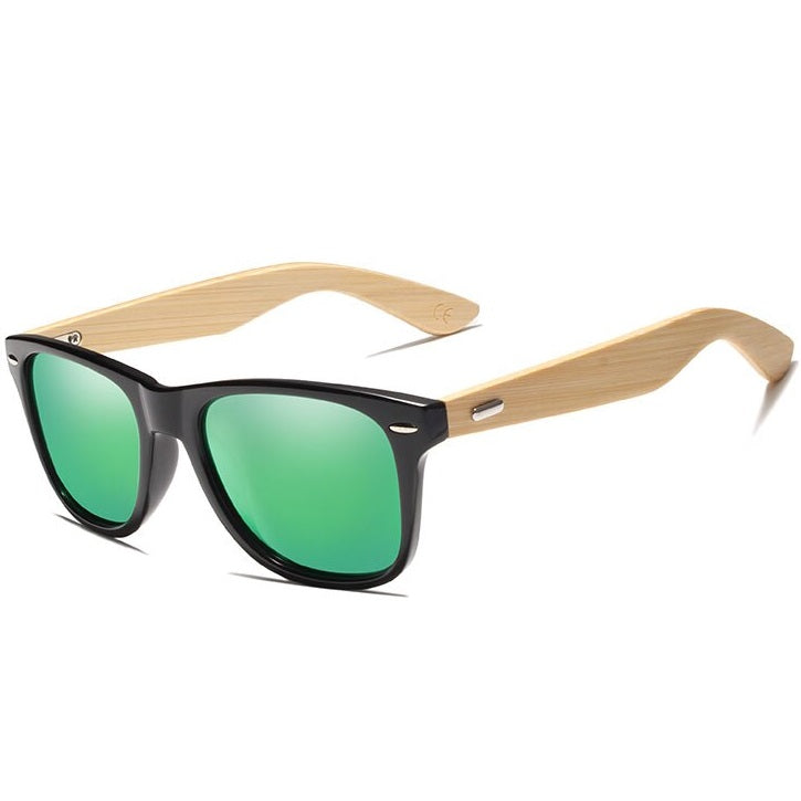 Astute vibrant green square wayfarer bamboo wood men's sunglasses with polarized mirrored lenses at aofe the best online eyewear store