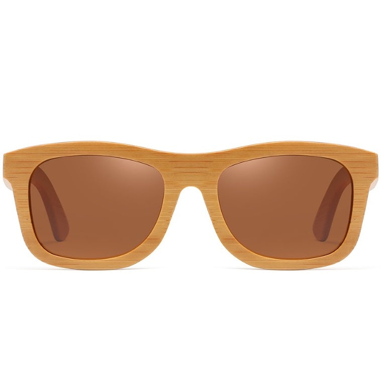aofe's Dulcet handmade bamboo wood sunglasses brown square wayfarer for men and women with polarized lenses