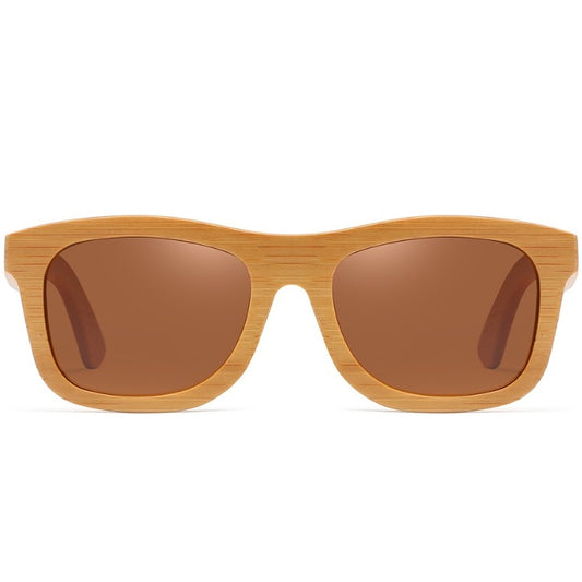 aofe's Dulcet handmade bamboo wood sunglasses brown square wayfarer for men and women with polarized lenses 758