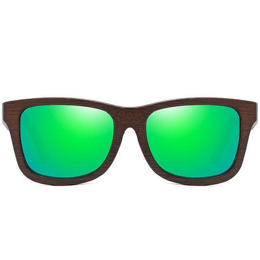 aofe's Esoteric green square wayfarer handmade bamboo wood sunglasses for men and women with polarized lenses 636