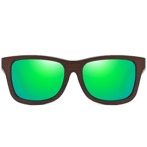 aofe's Esoteric vibrant green square wayfarer unique design handmade wooden sunglasses for men and women with mirrored polarized lenses