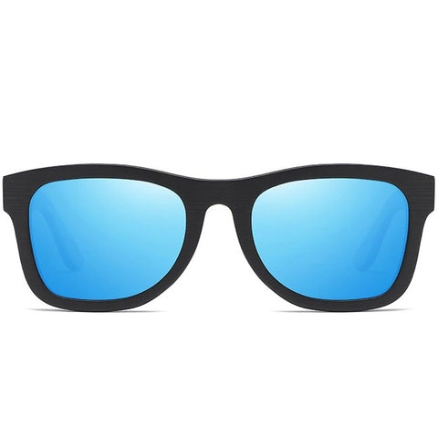 aofe's Arcane vibrant blue square wayfarer unique design handmade wooden sunglasses for men and women with mirrored polarized lenses