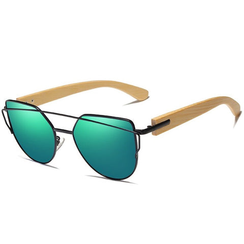 Adorn green cat eye wooden women's sunglasses at aofe