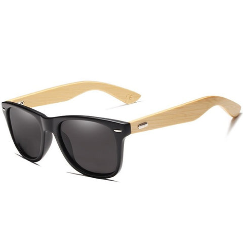 Astute matte black square wayfarer bamboo wood men's sunglasses with polarized lenses at aofe the best online eyewear store