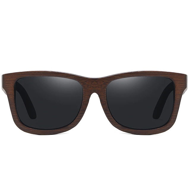 aofe's Esoteric black square wayfarer wooden sunglasses for men and women with polarized lenses