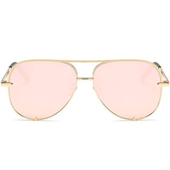 aofe's Coy iconic aviator sunglasses with triangular notch for men and women in pink & gold with high quality anti reflective photochromic mirror lenses