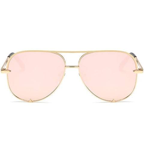 aofe's Coy iconic aviator sunglasses with triangular notch for men and women in pink & gold with high quality anti reflective photochromic mirror lenses