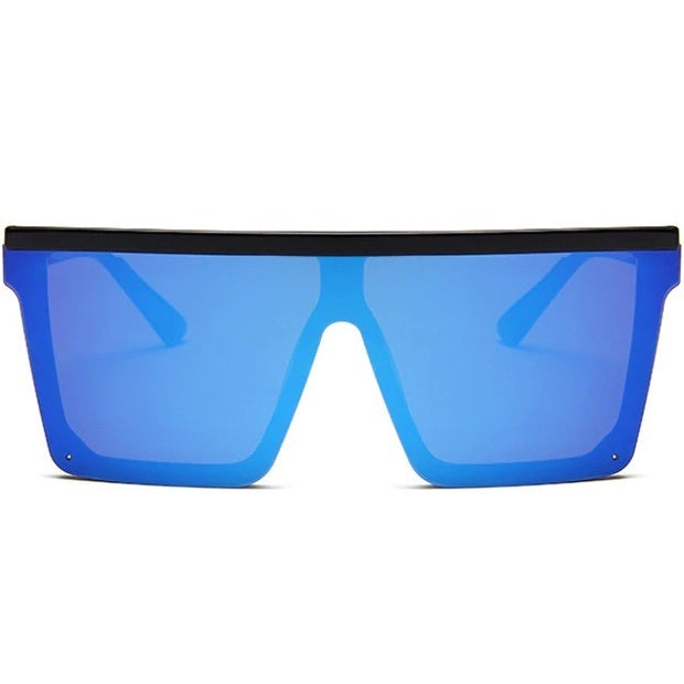 Designer shield sunglasses flat top blue mirrored oversized glasses - Wily by AOFE Eyewear