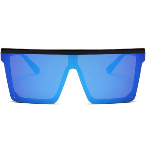 Designer shield sunglasses flat top blue mirrored oversized glasses - Wily by AOFE Eyewear