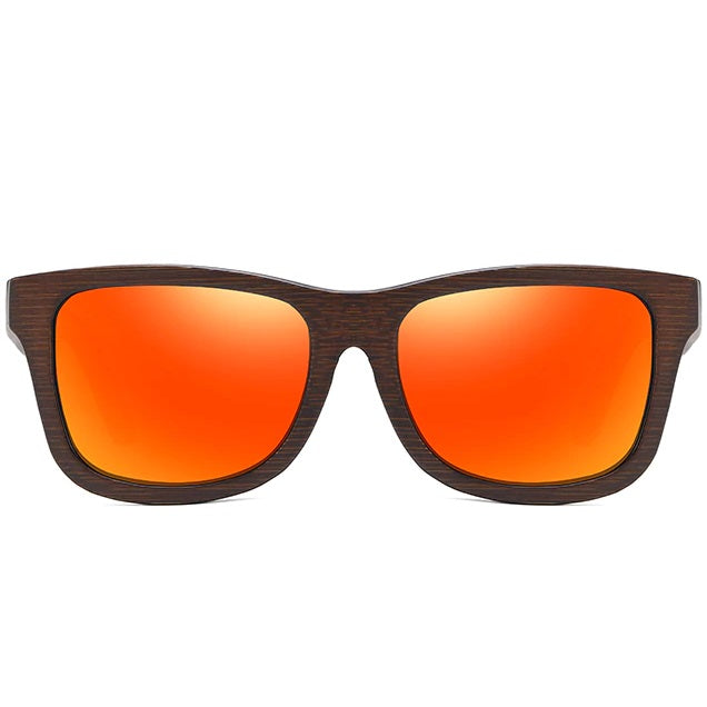 aofe's Esoteric vibrant red square wayfarer wooden sunglasses for men and women with mirrored polarized lenses
