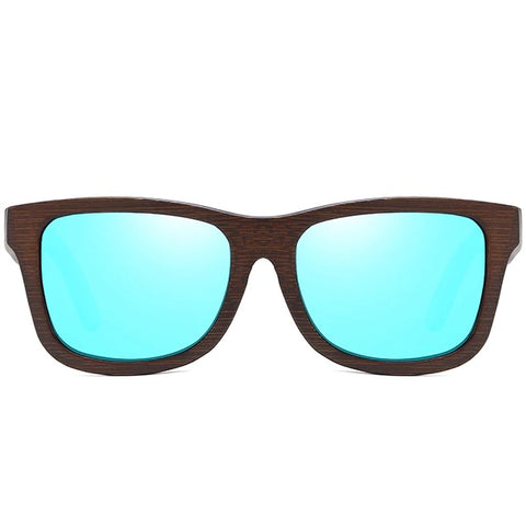 aofe's Esoteric cool blue square wayfarer wooden sunglasses for men and women with mirrored polarized lenses