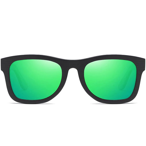 aofe's Arcane vibrant green square wayfarer unique design handmade wooden sunglasses for men and women with mirrored polarized lenses
