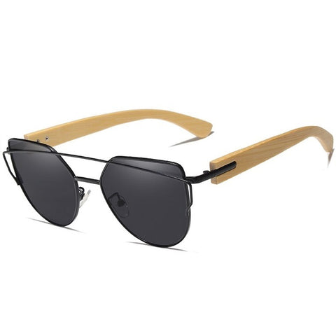 Adorn black cat eye wooden women's sunglasses at aofe