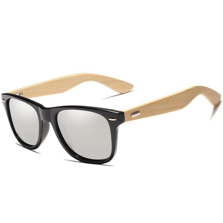 Astute cool silver square wayfarer bamboo wood men's sunglasses with polarized mirrored lenses at aofe the best online eyewear store