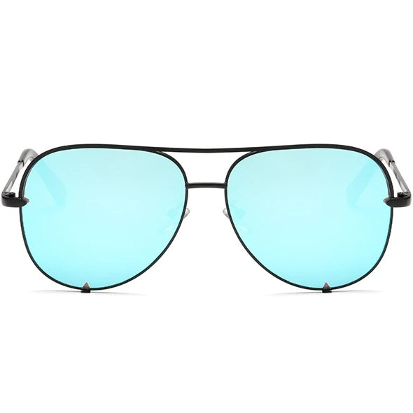 aofe's Coy iconic aviator sunglasses with triangular notch for men and women in ice blue & black with high quality anti reflective photochromic mirror lenses