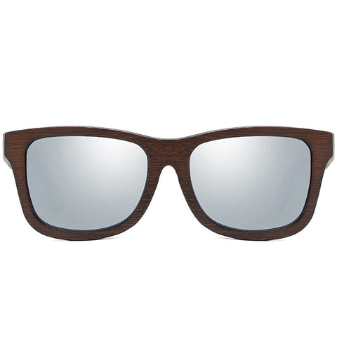 aofe's Esoteric silver square wayfarer wooden sunglasses for men and women with mirrored polarized lenses