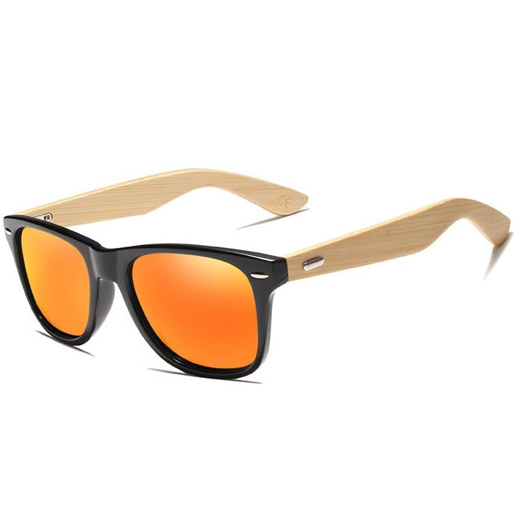 Astute vibrant orange square wayfarer bamboo wood men's sunglasses with polarized mirrored lenses at aofe the best online eyewear store