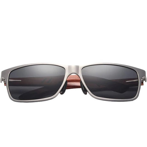 aofe's Smug gun metal square wayfarer wooden sunglasses for men in sports eyewear style and polarized lenses
