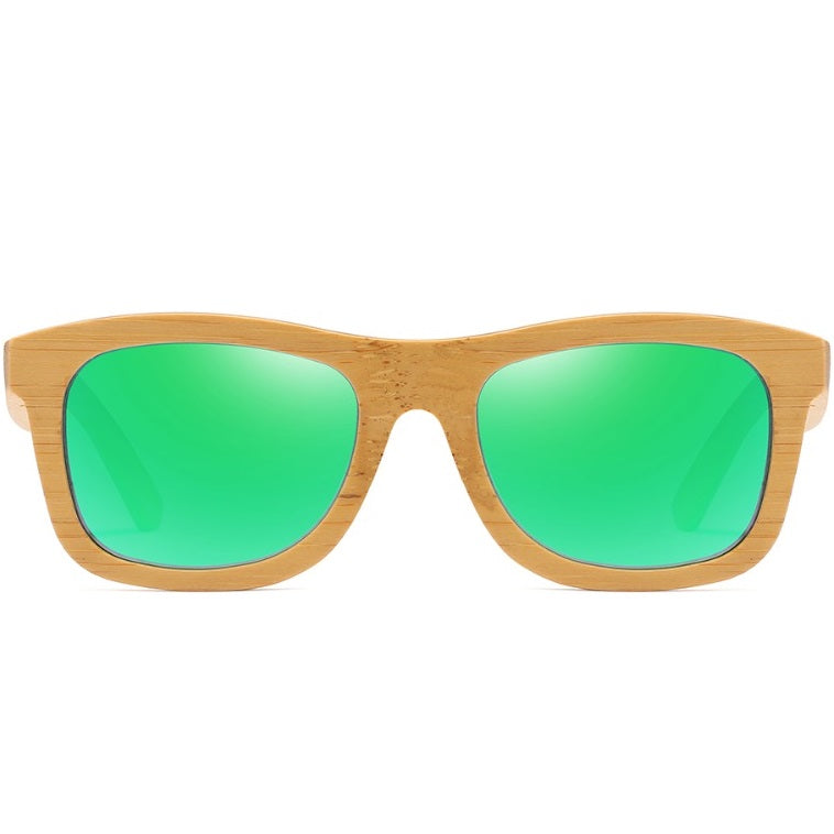 aofe's Dulcet vibrant green square wayfarer unique design handmade wooden sunglasses for men and women with mirrored polarized lenses