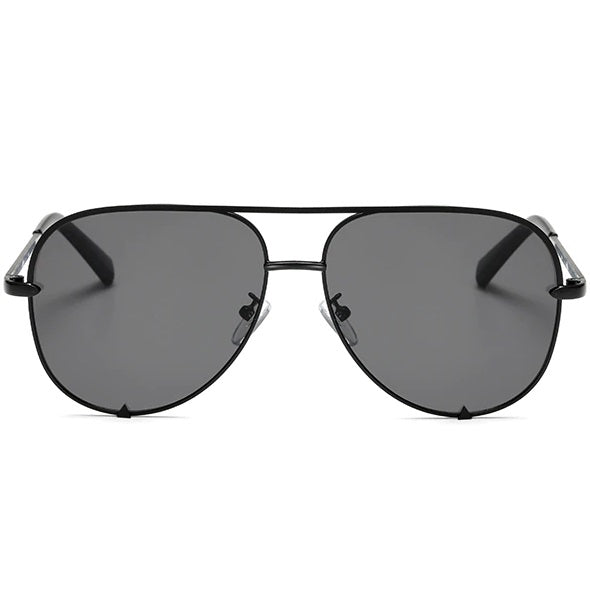 aofe's Coy iconic aviator sunglasses with triangular notch for men and women in black with high quality anti reflective photochromic mirror lenses