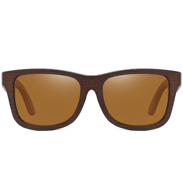 aofe's Esoteric brown square wayfarer wooden sunglasses for men and women with polarized lenses