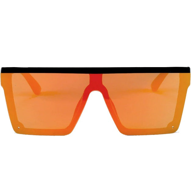 Designer shield sunglasses flat top orange mirrored oversized glasses - Wily by AOFE Eyewear