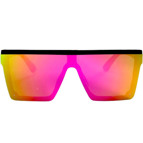 Designer shield sunglasses flat top purple mirrored oversized glasses - Wily by AOFE Eyewear