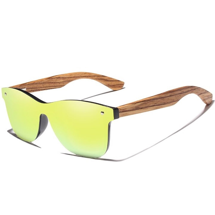 Square zebra wood sunglasses with Black polarized lenses