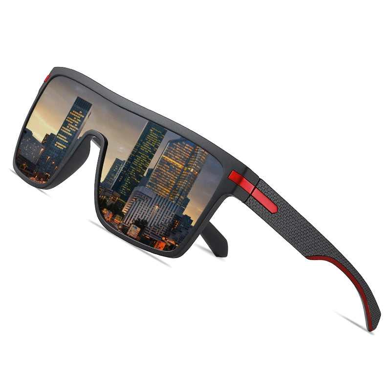 Polarized square sunglasses for men black and red oversized shield glasses - Brawny by AOFE Eyewear