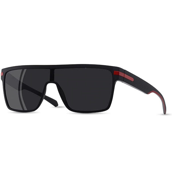 Oversized Mens Sunglasses Polarized Shield - Square Polarized UV400 Lenses Black and Red Frame - Brawny by AOFE Eyewear