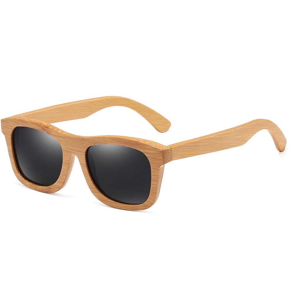 Dulcet iconic black square wayfarer handmade bamboo wood men's and women’s sunglasses with polarized mirrored lenses at aofe the best online eyewear store