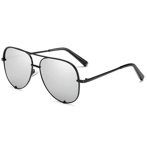 Coy best selling silver & black aviator sunglasses for men and women with high quality anti reflective photochromic mirrored pilot lenses at aofe the unique eyewear shop