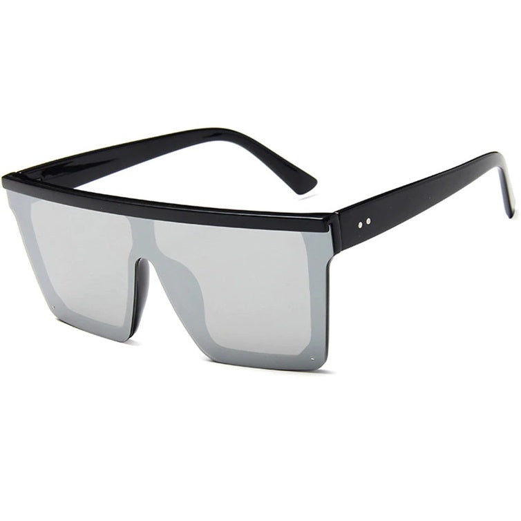 Oversized square sunglasses geometric unilens silver designer mirrored glasses - Wily by AOFE Eyewear