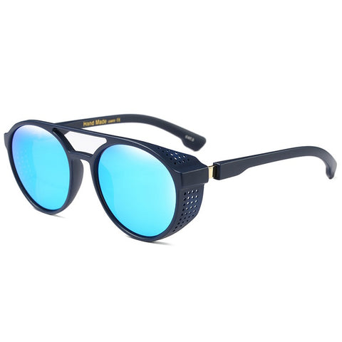 Mnemonic latest punk style round retro men's and women’s sunglasses with high quality mirrored blue polarized lenses at aofe the iconic eyewear shop online