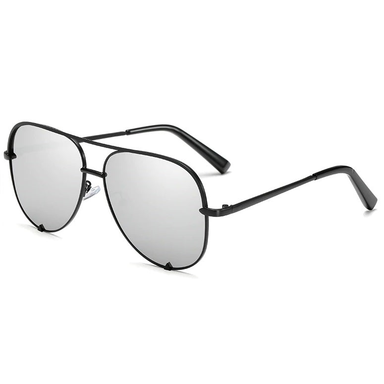 Coy best selling silver & black aviator sunglasses for men and women with high quality anti reflective photochromic mirror lenses at aofe the unique eyewear shop
