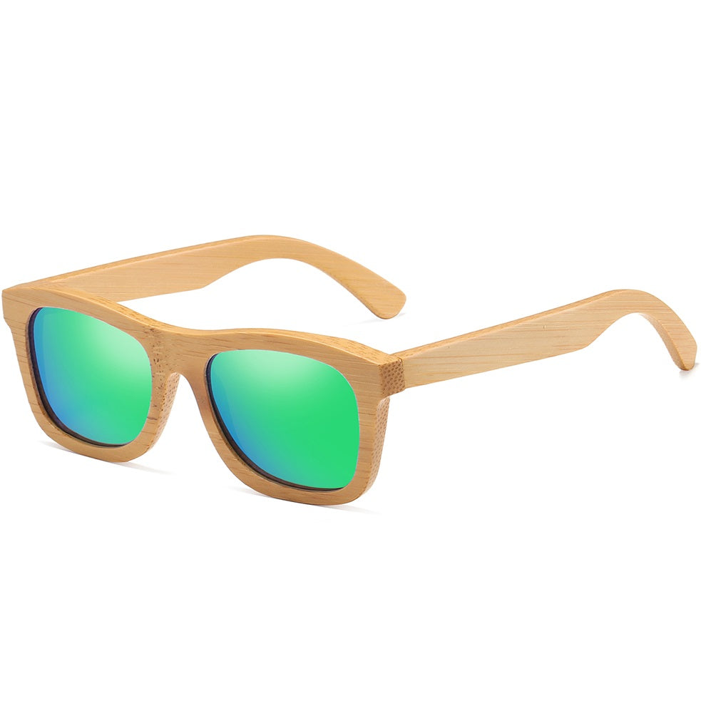 Dulcet vibrant green square wayfarer handmade bamboo wood men's and women’s sunglasses with polarized mirrored lenses at aofe the best online eyewear store
