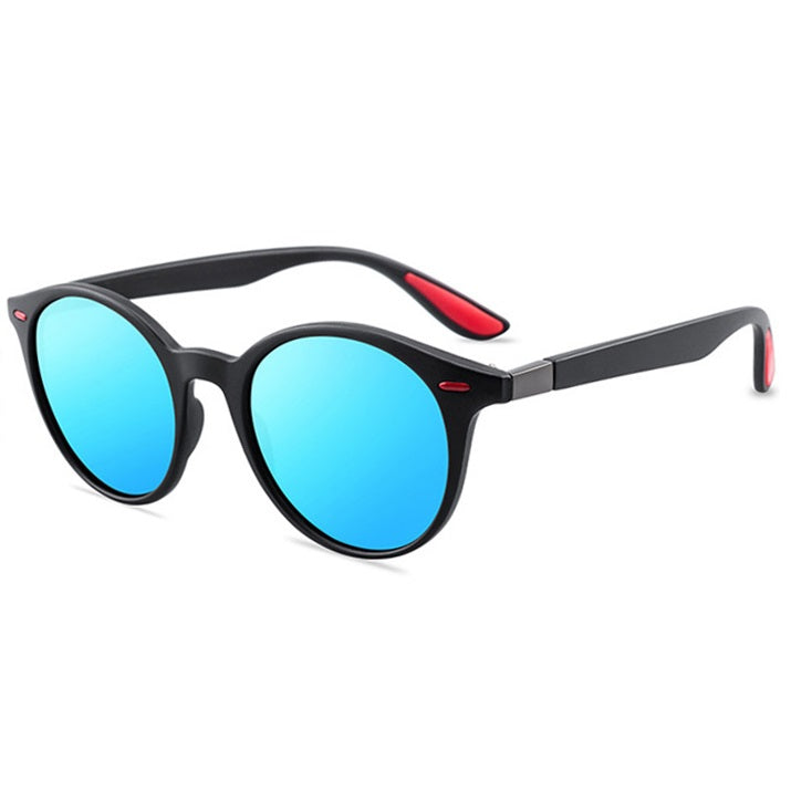 Rotund blue high quality matte round sunglasses for men and women with polarized lenses at aofe the best active eyewear shop online
