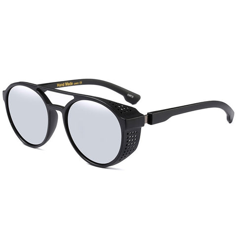 Mnemonic latest punk style round retro men's and women’s sunglasses with high quality mirrored silver polarized lenses at aofe the iconic eyewear shop online