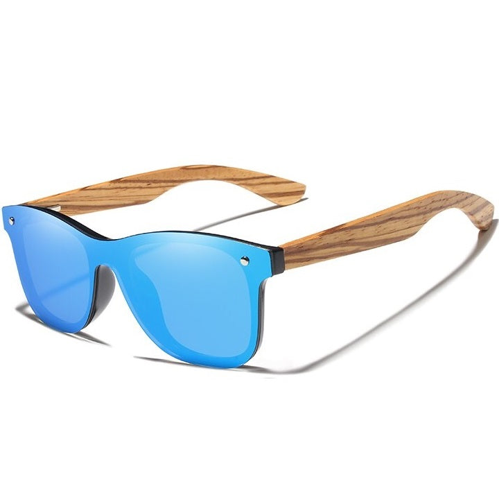 Intrepid blue square wayfarer wooden men's and women’s sunglasses with anti reflective polarized lenses at aofe the unique online eyewear store